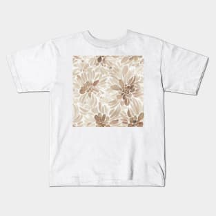 Brown monochrome abstract floral pattern on white Kids T-Shirt